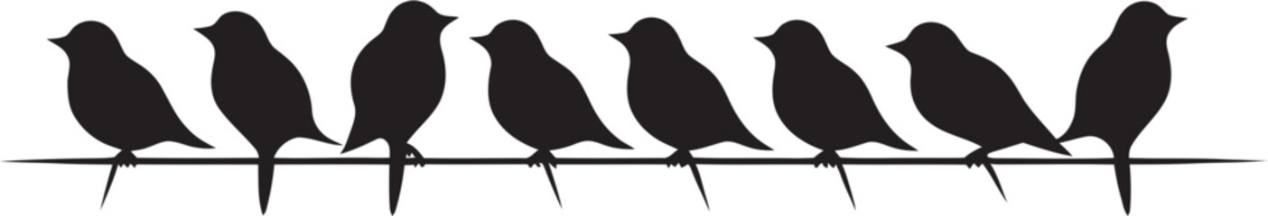 Feathered Fellowship Cute Bird Cartoon Vector Icon Emblem Tweet Time Cartoon Birds on Wire Black Emblem Design