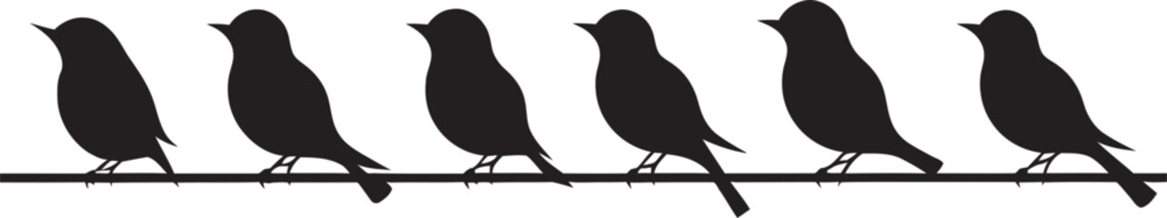 Tweet Tweet Cartoon Birds on Wire Vector Emblem Design Avian Assembly Cute Bird Cartoon Black Icon