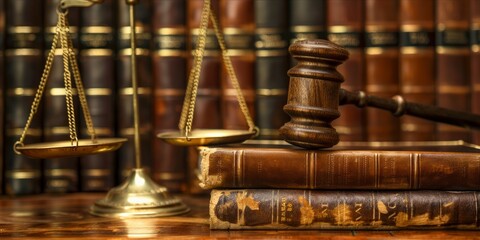 Obraz na płótnie Canvas Legal gavel and scales on law books
