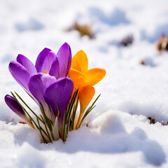The first flowers emerged from under the snow in spring. Spring came