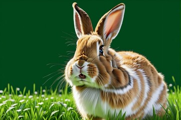 Fototapeta premium A rabbit is standing in a field of grass