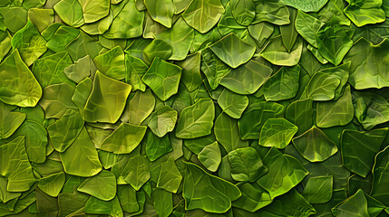 A visually captivating abstract image featuring a dimensional wall of crumpled, green-hued leaves