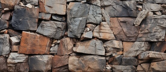 Fototapeta premium A detailed snapshot capturing the intricate patterns of a bedrock wall built from composite materials, creating a stunning landscape art piece showcasing the natural beauty of rocks and outcrops