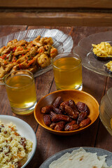 set table meat bread fruits for eid al fitr holiday meal