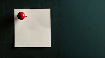 white sticky note with a red push pin on a sleek black background, perfect for office reminders.