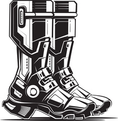 SpaceSprint Futuristic Boots Emblem Design FuturaFoot Hi Tech Sci Fi Boots in Black Vector