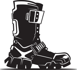 CyberChic Iconic Black Logo of Sci Fi Futuristic Boots TechnoTrek Futuristic Hi Tech Boots Emblem in Vector