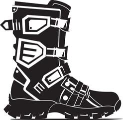 Techno Tracks Vector Black Logo Icon of Hi Tech Boots Digital Drift Futuristic Boots Emblem Design