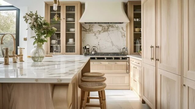 Cottage kitchen decor, interior design and country house, wooden in frame kitchen cabinetry, sink, stove and stone countertop, English countryside style