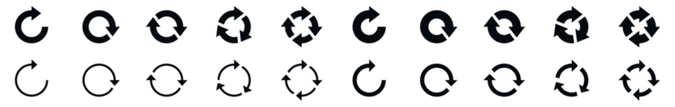 Ensemble de fl&egrave;ches arrondies - Cercles, directions, fl&egrave;ches qui traduisent un cycle, vers le haut ou vert le bas. Fl&egrave;ches circulaires, infographie - Processus - Vecteur - Noir et blanc - Diff&eacute;rents