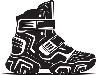 SpaceSprint Hi Tech Sci Fi Boots Black Logo Icon QuantumQuip Sleek Logo Design of Futuristic Boots