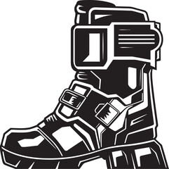 Cyber Chic Vector Black Logo Icon of Hi Tech Boots Techno Trek Futuristic Boots Emblem Design