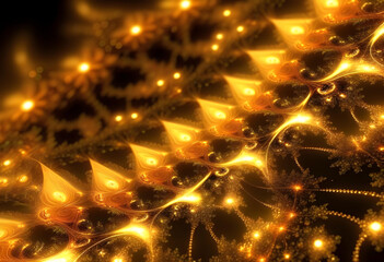 Fototapeta na wymiar 3D rendering abstract fractal gold light background