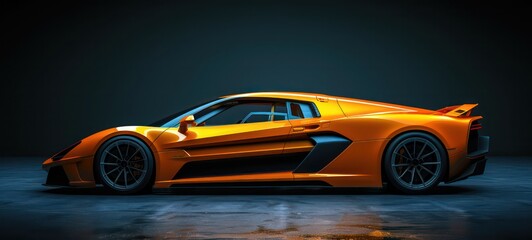 Fototapeta premium Generic and unbranded sport car on a dark smoky background, 3D illustration