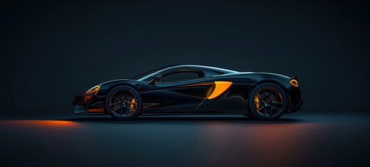 Naklejka premium Generic and unbranded sport car on a dark smoky background, 3D illustration