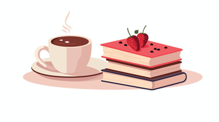 Flat icon A book with a coffee cup and a slice of c