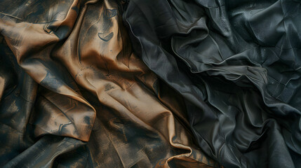 Luxurious golden and black crinkled fabric giving a feel of opulence and sophistication Perfect for background or design element