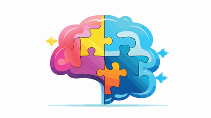 Flat icon A brain with a puzzle piece fitting in sy