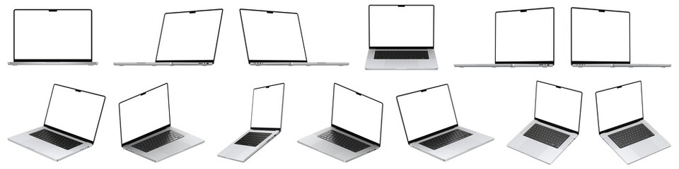 Realistic Laptop Bundle. Based on real image, 13 most popular angles. Transparent screen and...
