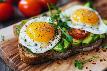 Avocado Toast with Fried Eggs and Arugula