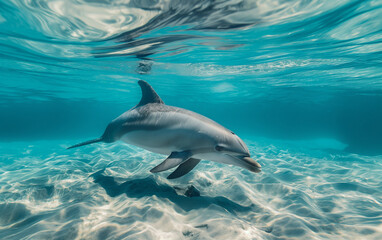 Obraz premium Dolphin swimming in the ocean. Generative AI