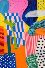 Fototapeta premium An abstract naive illustration with simple shapes and bright colours 