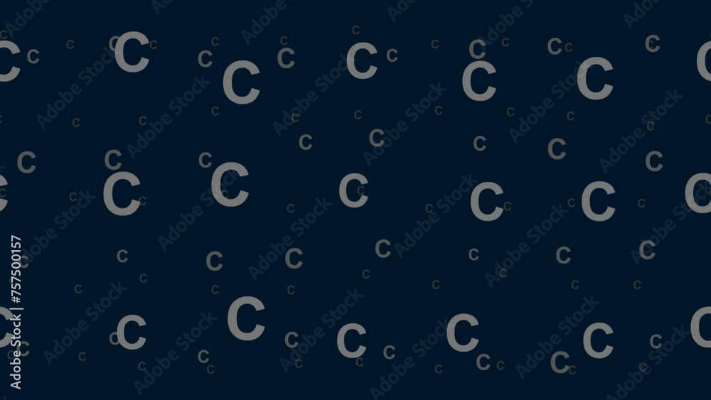 Poster capital letter c symbols float horizontally from left to right. parallax fly effect. floating symbol
