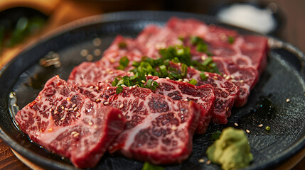 Naklejka premium Stock photography captured with DSLR of Korean beef, Pork belly, Korean beef that is Korean beef tenderloin, Generative Ai 