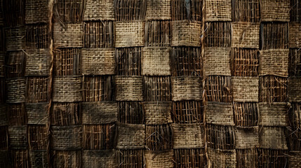 The woven brown fibers create a rustic and traditional texture with intricate details and patterns