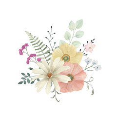 Watercolor flowers vintage print. Hand drawn floral isolated illustration on white background. Can be used for interior design, country home, bedrooms, hall, bathroom, kitchen, books, magazines - 757501556