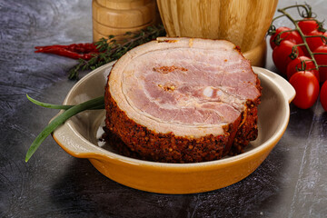 Tasty and fat smoked pork belly