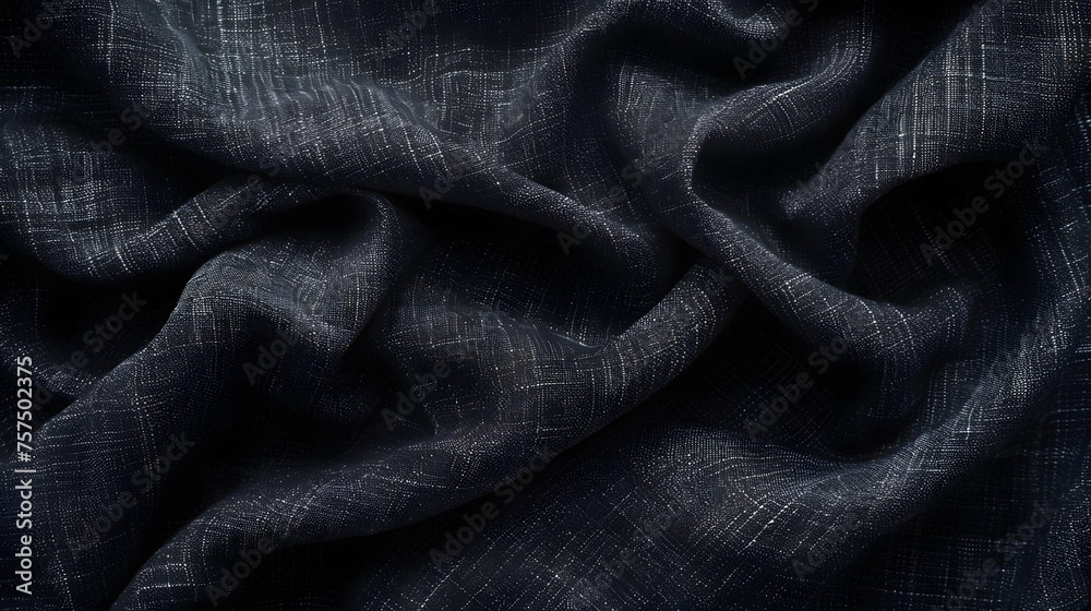 Poster A luxurious close-up of dark fabric showcasing a subtle, textural woven pattern suitable for fashion