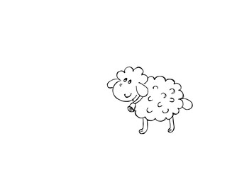 Hand drawn sheep or Easter lamb, black and white simple drawing