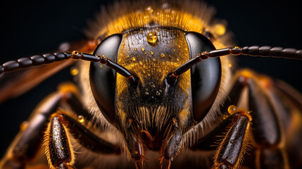 Micro Photography A compelling close-up of a bee, under the soft glow of the golden hour сreated with Generative Ai