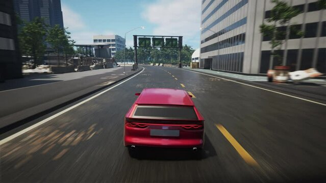 Coming second to the finish in the computer game street car race defeat. Defeat in the competitive city road race of fast cars. Player controlling the red car Suffering defeat in the quick race.