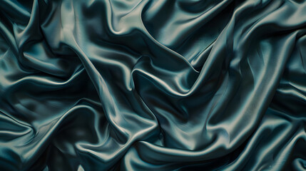 Fototapeta premium Rich teal satin fabric with luxurious waves, conveying a sense of sophistication and tranquillity