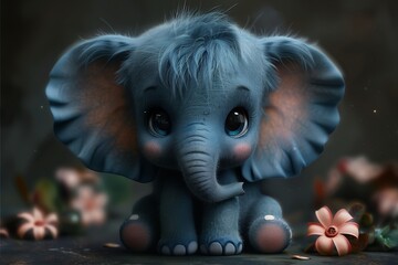 Cute Baby Cartoon Elephant Generative AI