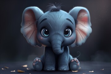 Cute Baby Cartoon Elephant Generative AI