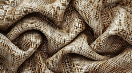 A seamless close-up of beige fabric with a grid texture creating a sense of fluid motion and softness