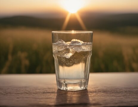 glass of cold water on a cloudy background