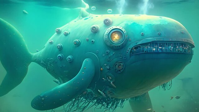 deep sea monster blue whale, fantastic inhabitants of the deep ocean. deep sea monsters. Generative AI