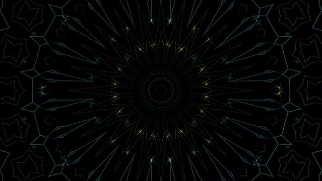 abstract lines colorful light shining round shape in center  Kaleidoscope pattern with full colors. Magic mandala. 4k	