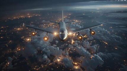 Air cargo plane flying over continents, showcasing international logistics.