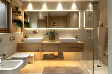 Fototapeta na wymiar Interior design of modern Scandinavian style bathroom