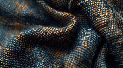 Macro shot of denim fabric showing intricate weave pattern and texture in detail