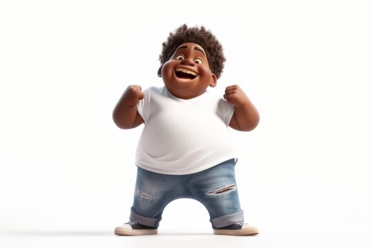 A smiling fat African-American man in a white shirt on a white isolated background. 3d illustration