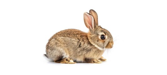 Red bunny rabbit portrait looking front wise to viewer on white background