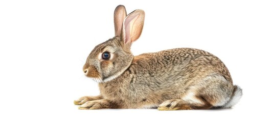 Red bunny rabbit portrait looking front wise to viewer on white background