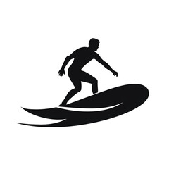 Solid black silhouette of a surfing man on a white background сreated with Generative Ai