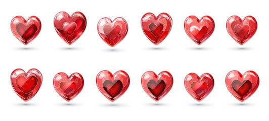 valentines day horizontal banner or background with red realistic hearts isolated on white background